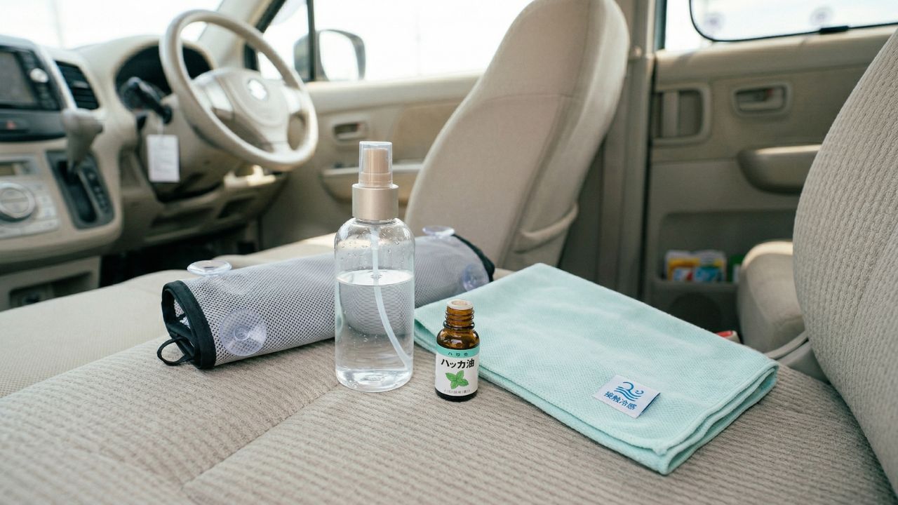  100均ショップで揃う、軽自動車の暑さ対策に役立つ便利なグッズの一覧。