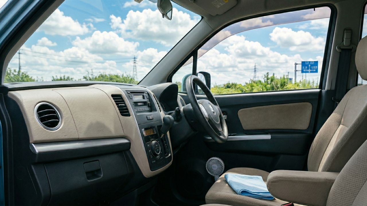  暑さ対策を万全にして、夏の快適なドライブを楽しむための車内イメージ。