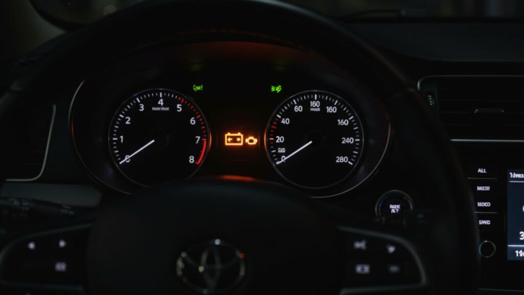軽自動車のダッシュボードに点灯するバッテリー警告灯