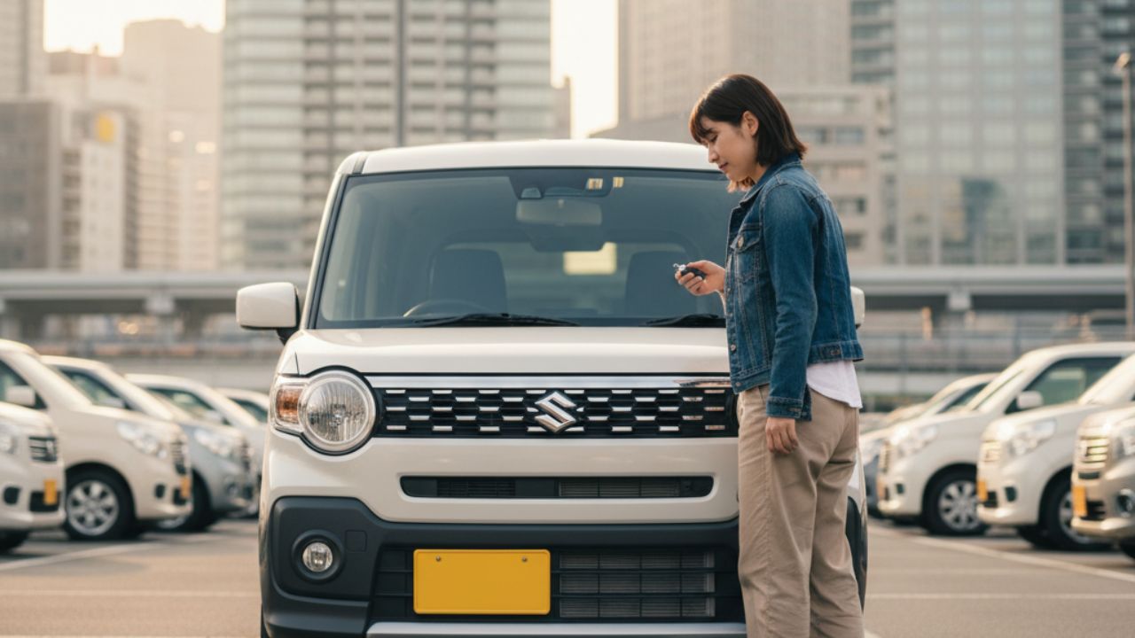 レンタカーの軽自動車選びに思案する様子