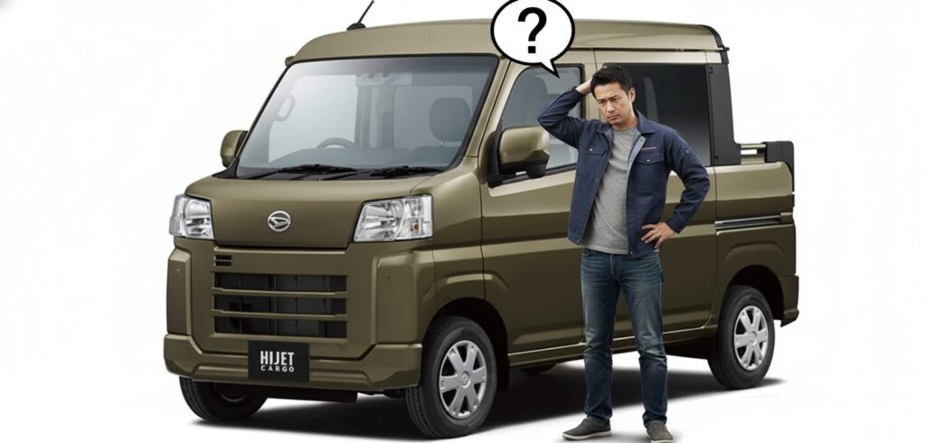 デッキバンの前で悩む男性