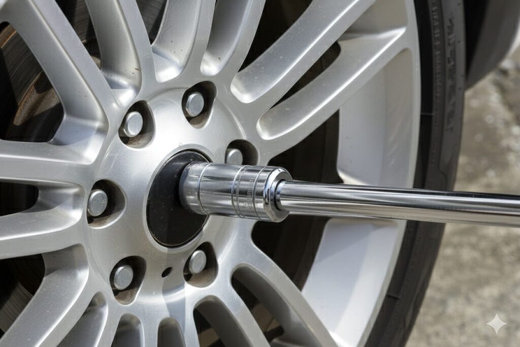 トルクレンチでナットを締める様子