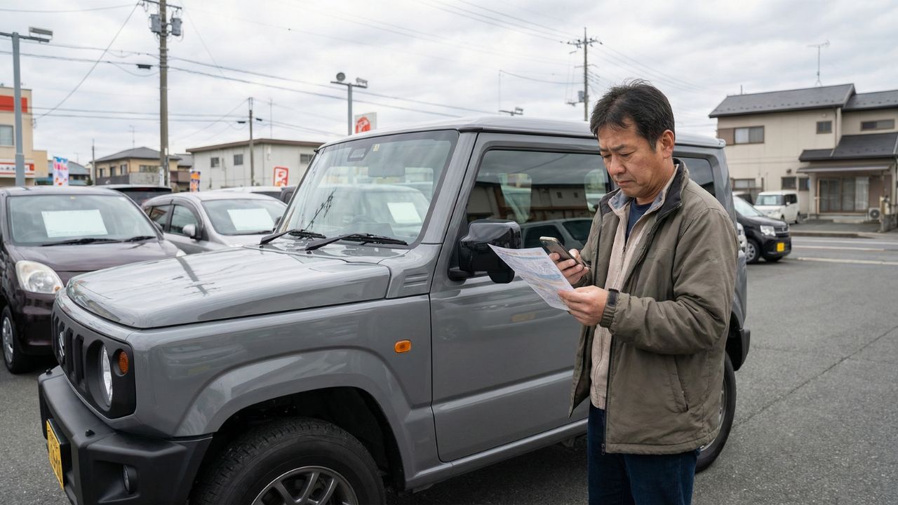 ジムニーのミディアムグレー車体と中古価格・リセール価値をイメージした比較用アイキャッチ画像