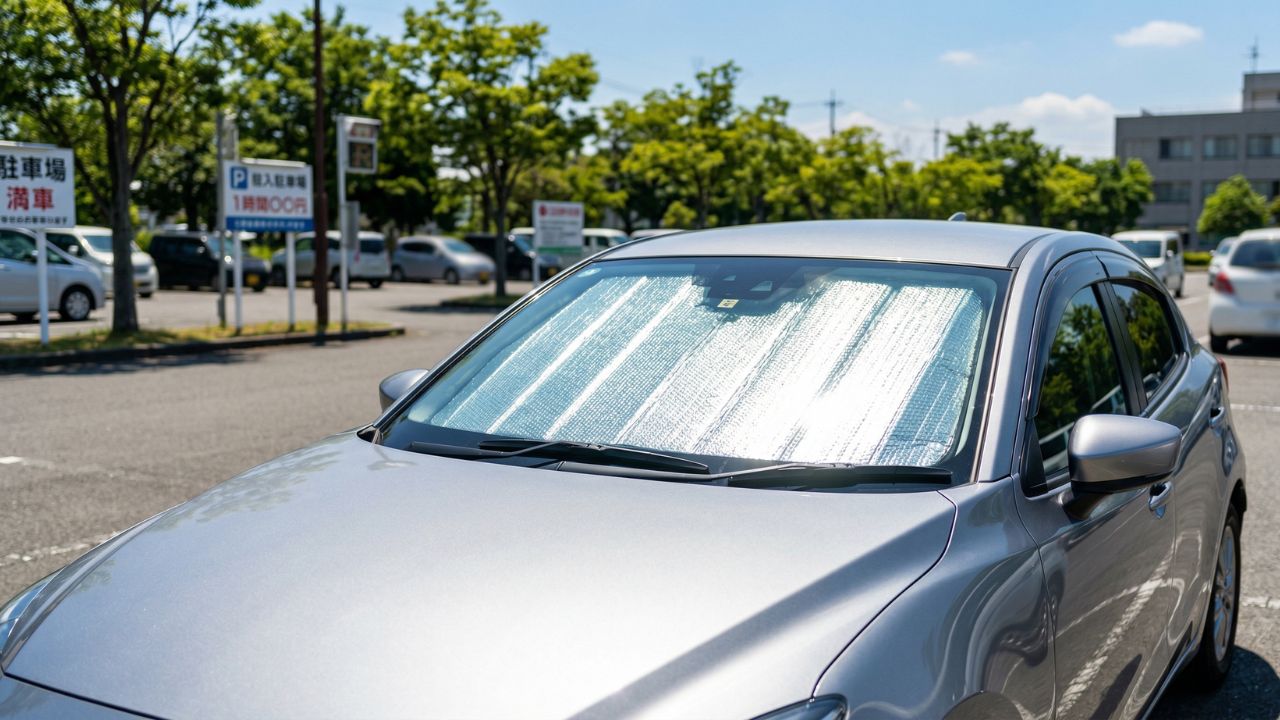 サンシェードを活用して車内の温度上昇を抑え、エアコン効率を高める節約術のイメージ写真