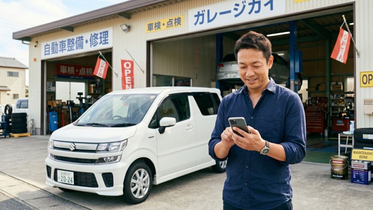 ワゴンRのバッテリー交換費用に悩み、安く抑える方法をスマホで調べているオーナーの写真